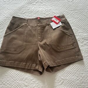 SPANX Brown Twill Shorts Cotton Blend Medium Cedar